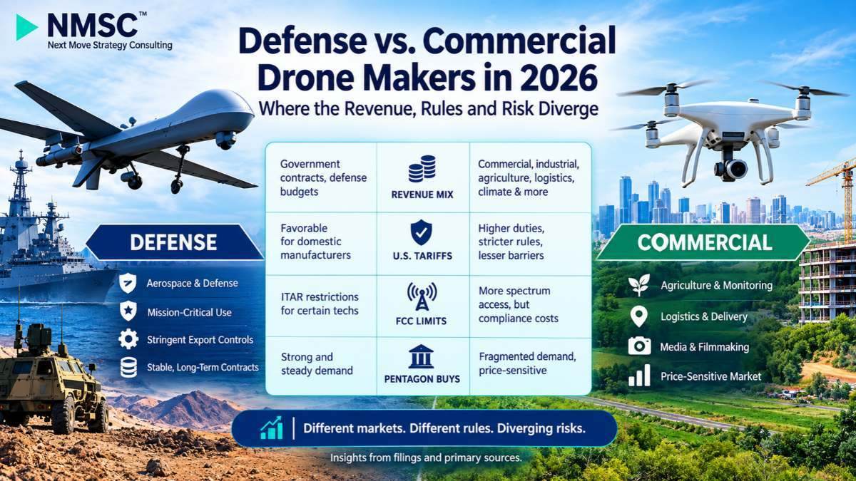 Defense vs. Commercial Drone Makers in 2026: Where the Revenue, Rules and Risk Diverge