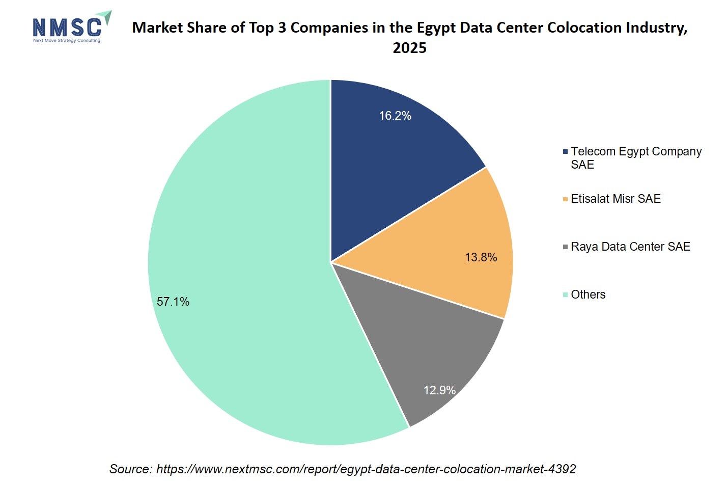 Market Share of Top 3 Companies in the Egypt Data Center Colocation Industry, 2025 Market Share of Top 3 Companies in the Egypt Data Center Colocation Industry, 2025