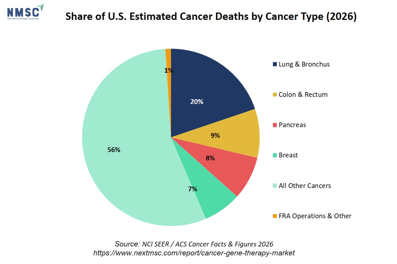 Share of U.S. Estimated Cancer Deaths by Cancer Type (2026) Share of U.S. Estimated Cancer Deaths by Cancer Type (2026)